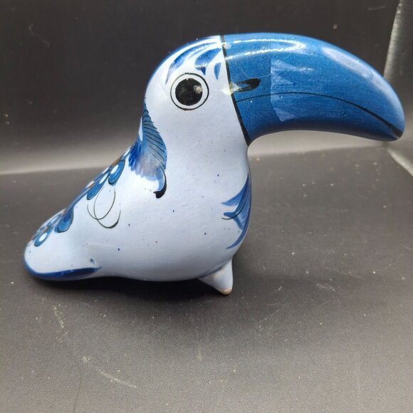 Ken Edwards Hand-Painted Mexican Ceramic Toucan Bird Figurine Floral Blue Brown - Picture 3 of 8